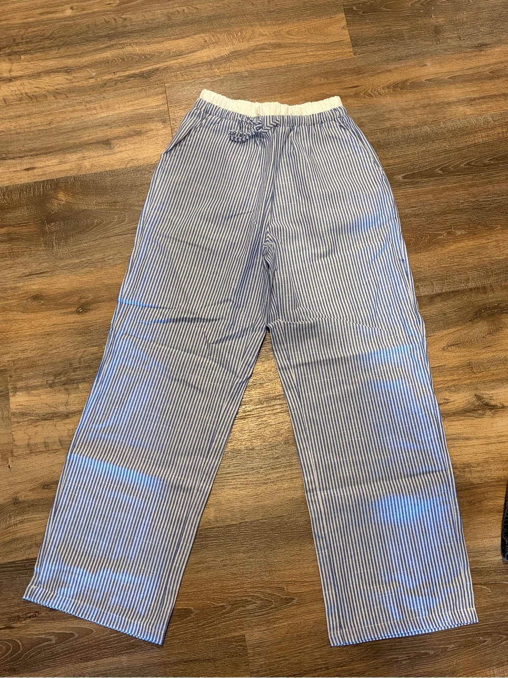 H&M Blue and White Striped Wide Leg Pants